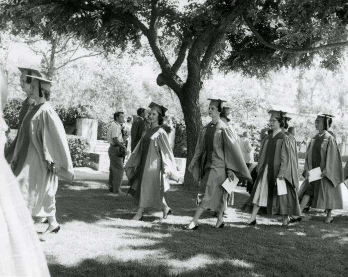 scripps commencement in 1947 under Elm Tree Lawn